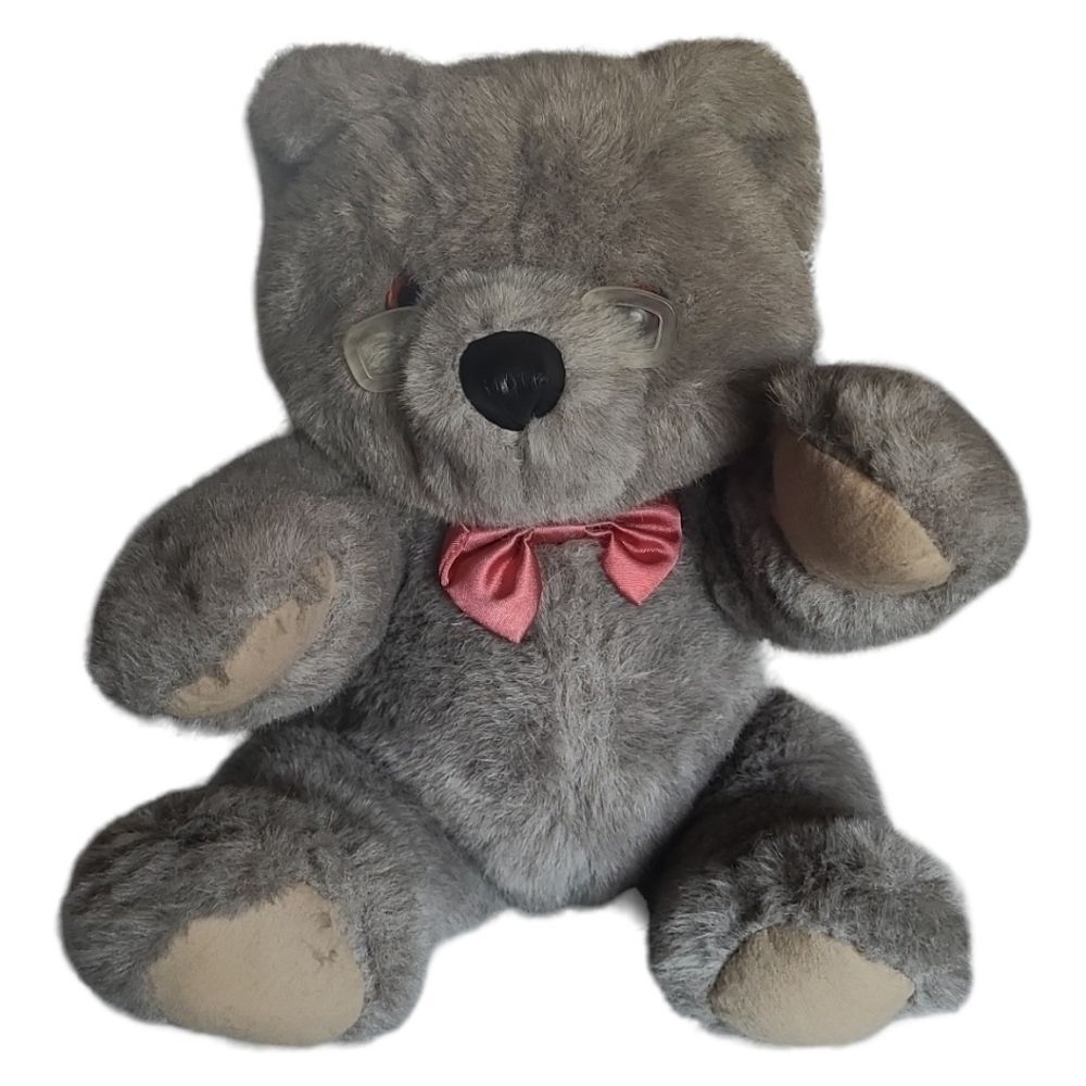Applause 1986 Vintage Teddy Bear  Plushy Toy Gray Glasses 80s 11 inches